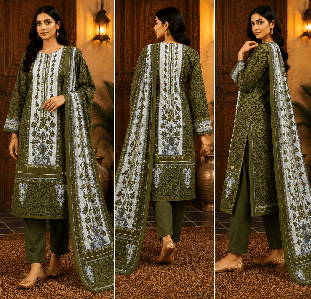 ZomZom প্রিমিয়াম থ্রি-পিস – অলিভ গ্রিন (Olive Green)