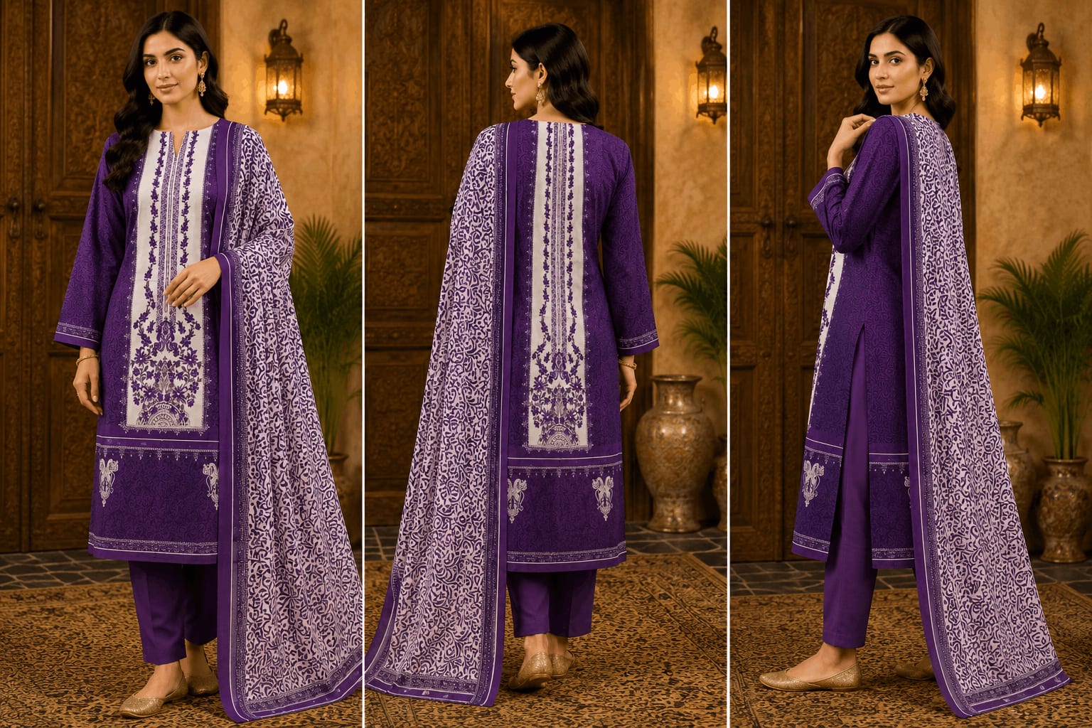 ZomZom আনস্টিচড থ্রি-পিস – রয়্যাল পার্পল (Royal Purple)