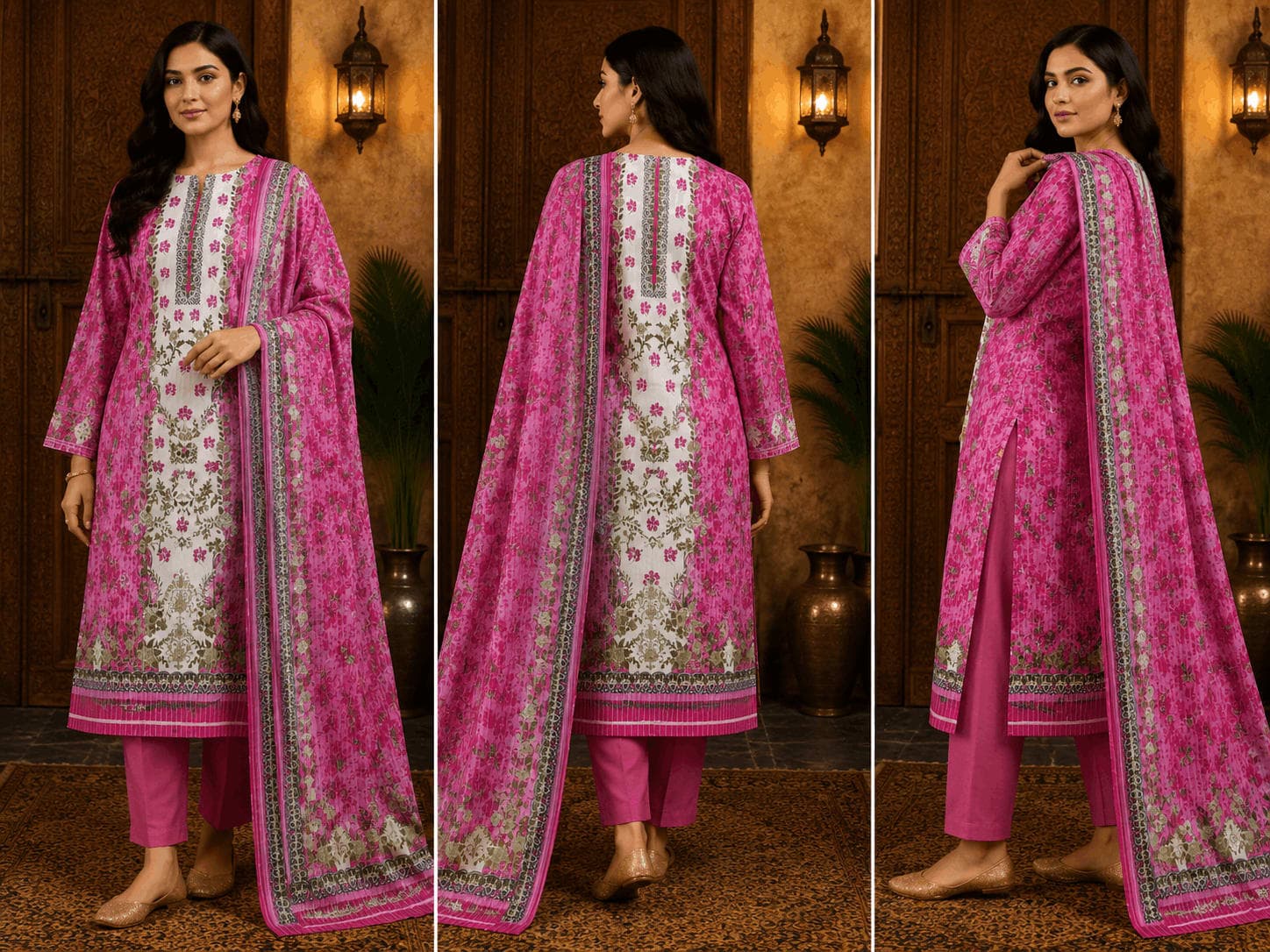 ZomZom আনস্টিচড থ্রি-পিস – ফুশিয়া পিংক (Fuchsia Pink)